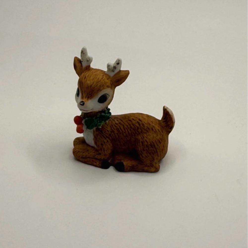 Vintage Enesco Porcelain Reindeer Figurine 2" E-5971 Rare